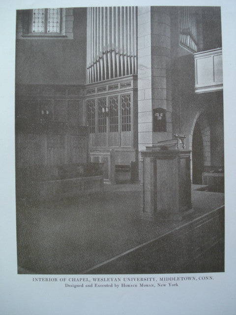 Interior of the Chapel of Wesleyan University, Middletown, CT, 1917, Horace Moran