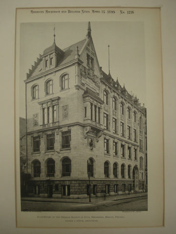 Club-House of the German Society of Civil Engineers , Berlin, Prussia, EUR, 1899, Reimer & Korte