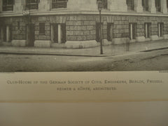 Club-House of the German Society of Civil Engineers , Berlin, Prussia, EUR, 1899, Reimer & Korte
