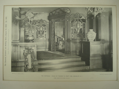 Vestibule in the House of Frederic B. Pratt, Esq., Brooklyn, NY, 1898, Babb, Cook & Willard
