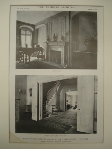 Living Room and Dining Room in the House of Miss Marion Hague at No. 161 E. 70th Street , New York, NY, 1915, Delano & Aldrich