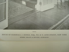 Hall in the House of Marshall J. Dodge, Esq. at No. 37 E. 68th Street , New York, NY, 1915, Delano & Aldrich