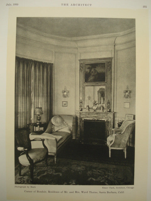 Corner of the Boudoir in the Residence of Mr. and Mrs. James Ward Throne , Santa Barbara, CA, 1930, Elmer Clark