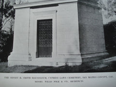 Sidney B. Smith Mausoleum, Cypress Lawn Cemetery, San Mateo County, CA, 1912, Messrs. Willis Polk & Co