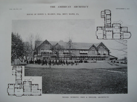 House of Edwin L. Blabon, Esq., Bryn Mawr, PA, 1912, Messrs. Duhring, Okie & Ziegler