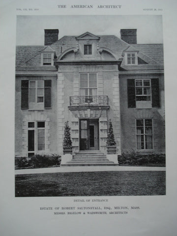 Detail of the Entrance Front of the Estate of Robert Saltonstall, Esq., Milton, MA, 1912, Messrs. Bigelow & Wadsworth