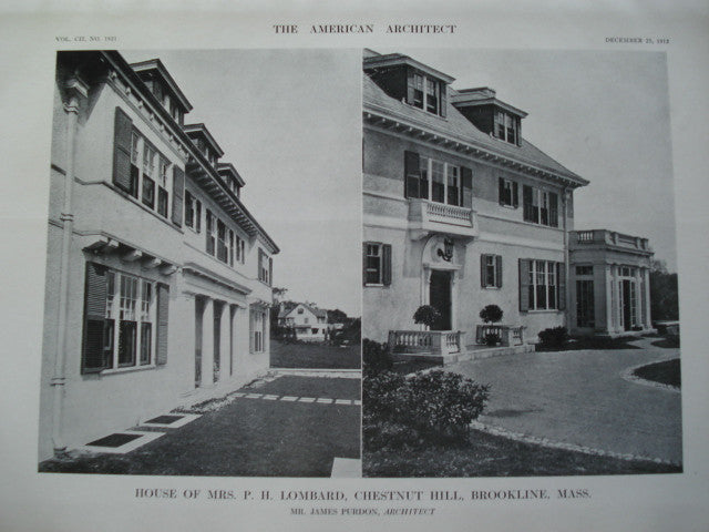 House of Mrs. P.H. Lombard , Chestnut Hill, Brookline, MA, 1912, Mr. James Purdon