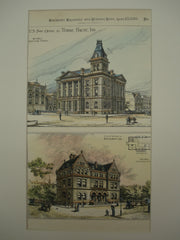 Two U. S Post Offices , Terre Haute & New Albany, IN, 1886, M. E. Bell