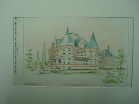 Residence of H. M. Hobart, M. D., Chicago, IL, 1892, J. M. Van Osdel & Co.