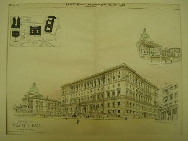 Perspective View of the New City Hall, Boston, MA, 1892, Edmund M. Wheelwright