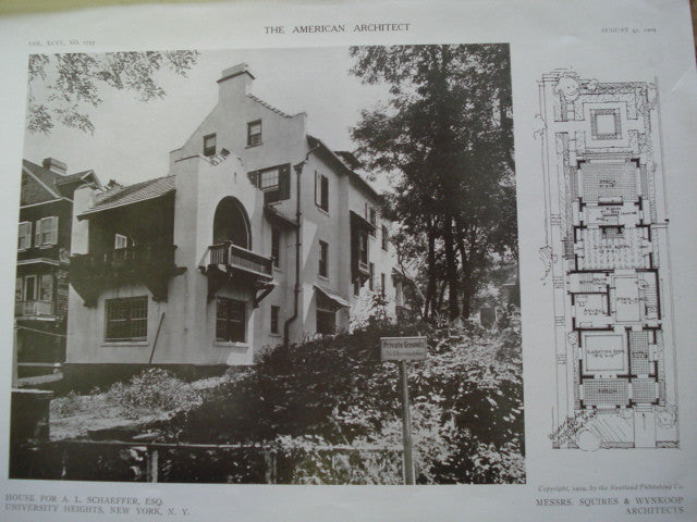 House for A.L. Schaefer, Esq. , University Heights, NY, 1909, Squires and Wynkoop