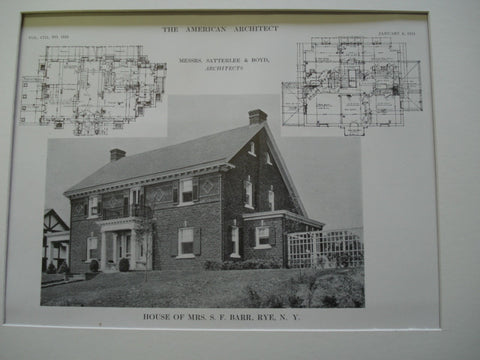House of Mrs. S. F. Barr , Rye, NY, 1913, Messrs. Satterlee & Boyd