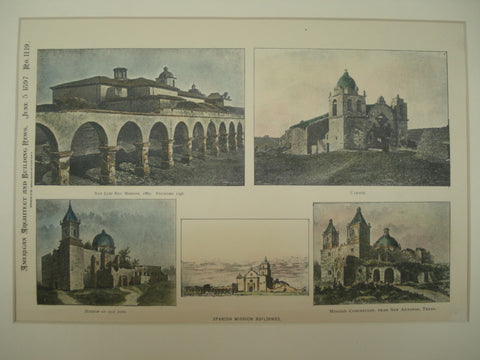 Spanish Mission Buildings , San Jose and San Antonio, TX, 1897, Unknown