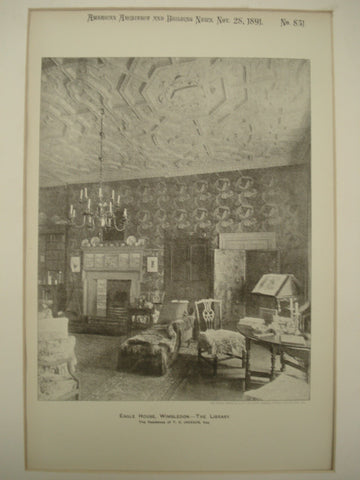 Library at the Eagle House , Wimbledon, London, England, UK, 1891, T. G. Jackson
