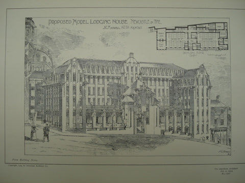 Proposed Model Lodging House , Newcastle upon Tyne, England, UK, 1904, J. C. Maxwell