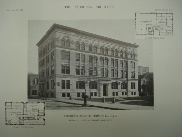 Telephone Building , Springfield, MA, 1912, Messrs. E. C. & G. C. Gardner