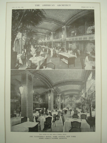 Two Views of the Della Robbia Room at the Vanderbilt Hotel on Park Avenue , New York, NY, 1912, Messrs. Warren & Wetmore