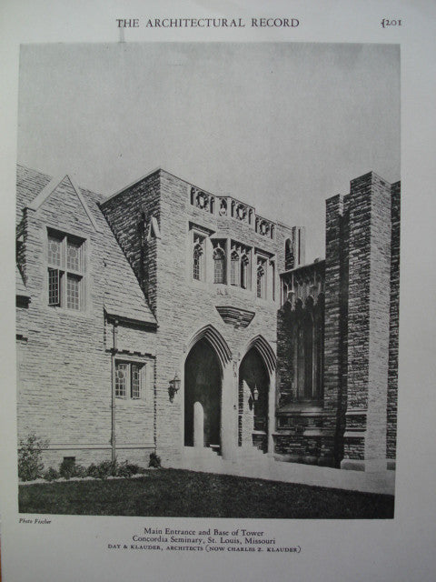 Main Entrance and Base of Tower at Concordia Seminary , St. Louis, MO, 1928, Day & Klauder