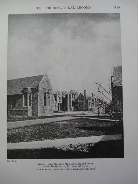 General View at Concordia Seminary, showing the Main Entrance and Drive, St. Louis, MO, 1928, Day & Klauder