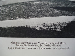 General View at Concordia Seminary, showing the Main Entrance and Drive, St. Louis, MO, 1928, Day & Klauder