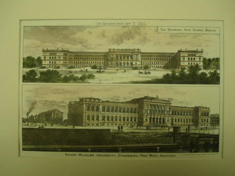 Kaiser Wilhelm's University and the Technical High School, Strassburg and Belin, Ger, EUR, 1884, Prof. Wath
