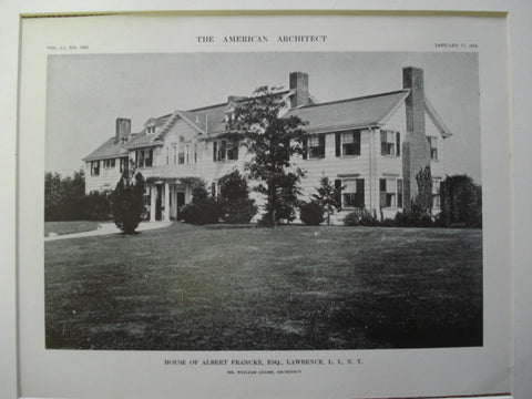 House of Albert Francke, Esq., Lawrence, Long Island, NY, 1912, Mr. William Adams