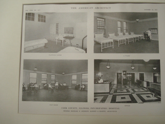 Interior, Cook County Psychopathic Hospital, Chicago, IL, 1915, Schmidt, Garden and Martin