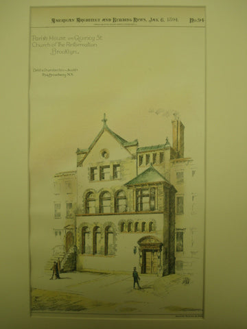 Parish House on Quincy St. for the Church of the Reformation, New York, NY, 1894, Dehli & Chamberlin