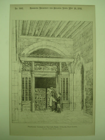 Proposed Screen for the Rector's Room at Stirling High School , Stirling, Scotland, UK, 1891, J. M. MacLaren