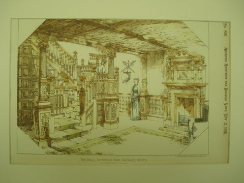 The Hall at Thitwells Park , Shenley, Hertfordshire, England, UK, 1891, R. G. Pinder