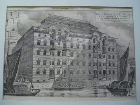 River Front Soho Wharf Westminster Bridge for Crosse and Blackwell , England, UK, 1884, Roumieu and Aitchison