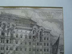 River Front Soho Wharf Westminster Bridge for Crosse and Blackwell , England, UK, 1884, Roumieu and Aitchison