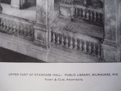 Upper Part of Staircase Hall in the Public Library , Milwaukee, WI, 1901, Ferry & Clas