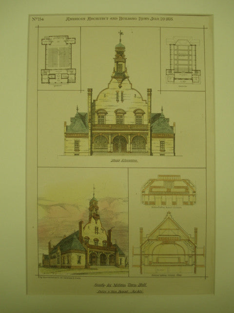 Study for the Town Hall, Milton, MA, 1878, Ware & Van Brunt