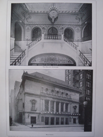Gallery Staircase and the Main Front of the Illinois Theatre , Chicago, IL, 1901, Wilson & Marchall