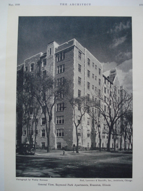 General View of the Raymond Park Apartments , Evanston, IL, 1930, Hall, Lawrence & Ratcliffe, Inc