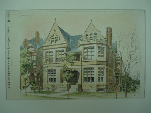 House for J. L. Thompson, Esq., Toronto, CAN, 1892, Dick & Wickson