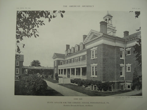 State Asylum for the Chronic Insane, Wernersville, PA, 1911, Rankin, Kellogg & Crane