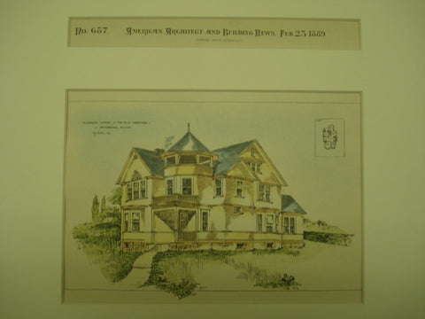 Proposed House for Mr. K. F. Crocker , Fitchburg, MA, 1889, Unknown