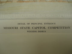 Detail of the Principal Entrance of the Winning Design of the Missouri State Capitol Competition , St. Louis, MO, 1912, Messrs. Tracy & Swartwout