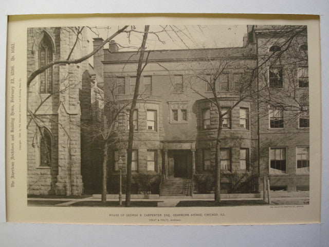 House of George B. Carpenter, Esq. on Dearborn Avenue , Chicago, IL, 1896, Treat & Foltz