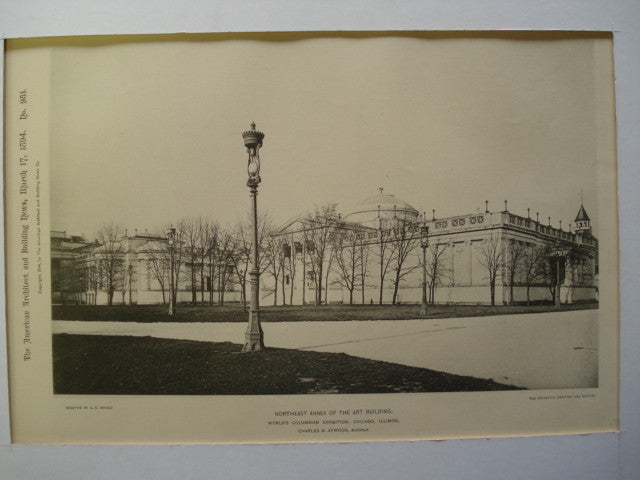 Northeast Annex of the Art Building for the World's Columbian Exhibition , Chicago, IL, 1894, Charles B. Atwood