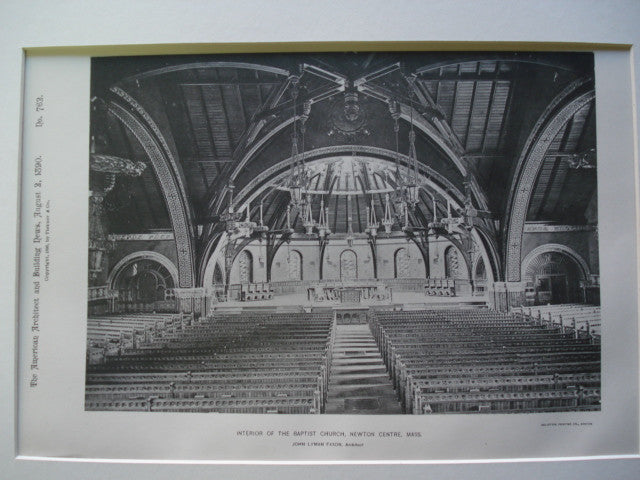 Interior of the Baptist Church , Newton Centre, MA, 1890, John Lyman Faxon