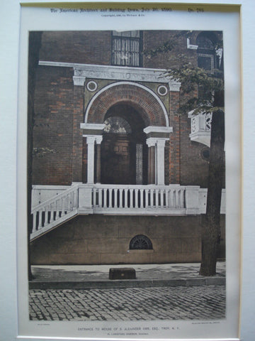 Entrance to the House of S. Alexander Orr, Esq., Troy, NY, 1890, H. Langford Warren