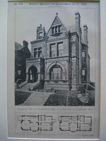 Residence for A.F. Rosenheim, Esq. , St. Louis, MO, 1890, A.F. Rosenheim