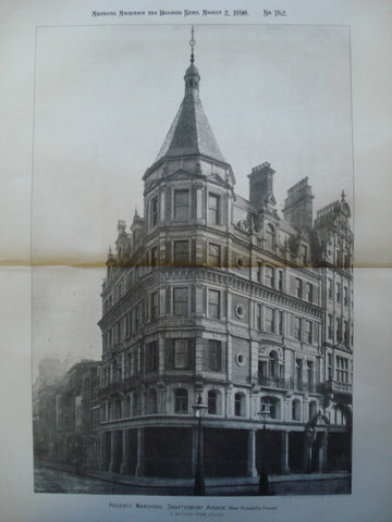 Regency Mansions on Shaftesbury Avenue, near Piccadilly Circus , London, England, UK, 1890, H. Whiteman Rising