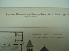 Competitive Design for the Alternative Calvary Baptist Church , Davenport, IA, 1889, Wm. Cowe
