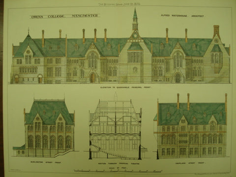 Owens College , Manchester, London, UK, 1874, Alfred Waterhouse