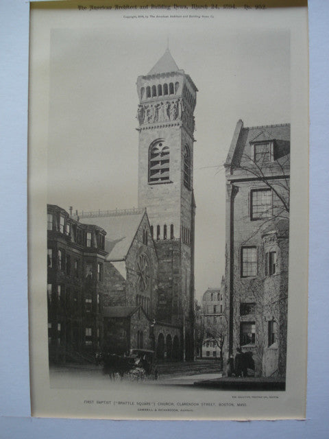 First Baptist [Brattle Square] Church on Clarendon Street , Boston, MA, 1894, Gambrill & Richardson