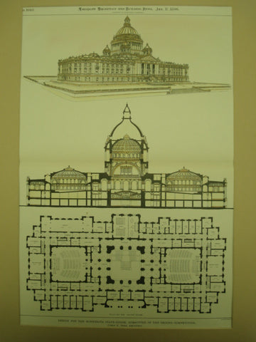 Design for the Minnesota State-House , St. Paul, MN, 1897, Cyrus K. Dean